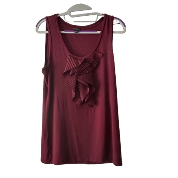 Ann Taylor Women's Medium Burgundy/Maroon Scoop Neckline Ruffled Tank Top - Picture 7 of 14